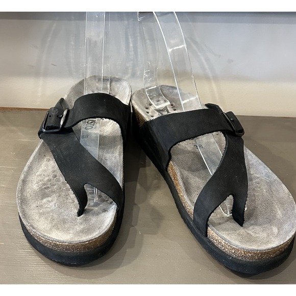 Mephisto Womens Helen Plus Sandal Size 38 US8 Black Nubuck Leather Thong Slide - Picture 1 of 8
